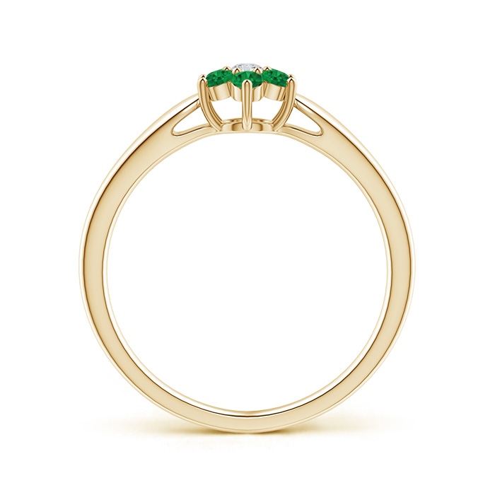 2mm AAA Classic Six Petal Emerald and Diamond Flower Ring in Yellow Gold Product Image