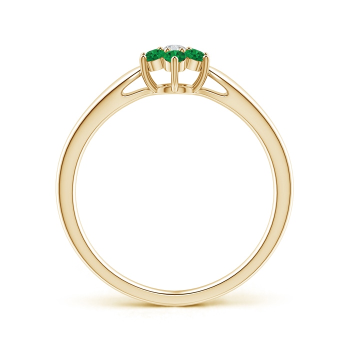 2mm AAA Classic Six Petal Emerald and Diamond Flower Ring in Yellow Gold product image