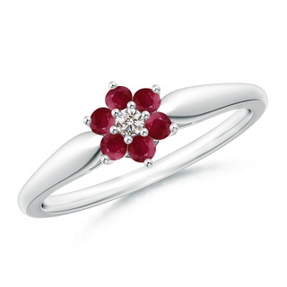 2mm A Classic Six Petal Ruby and Diamond Flower Ring in P950 Platinum