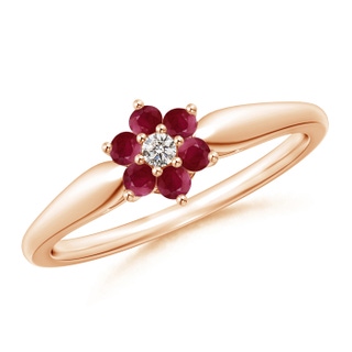 2mm A Classic Six Petal Ruby and Diamond Flower Ring in Rose Gold