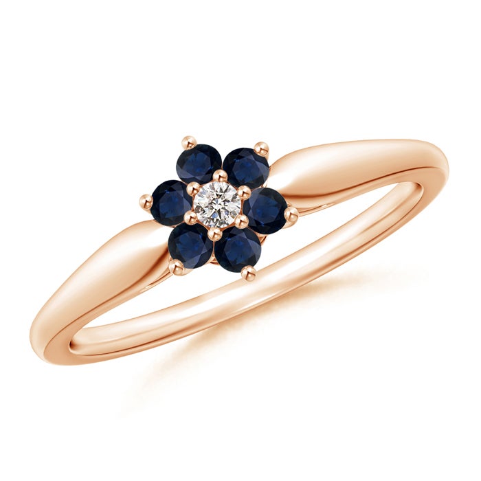 Classic Six Petal Sapphire and Diamond Flower Ring