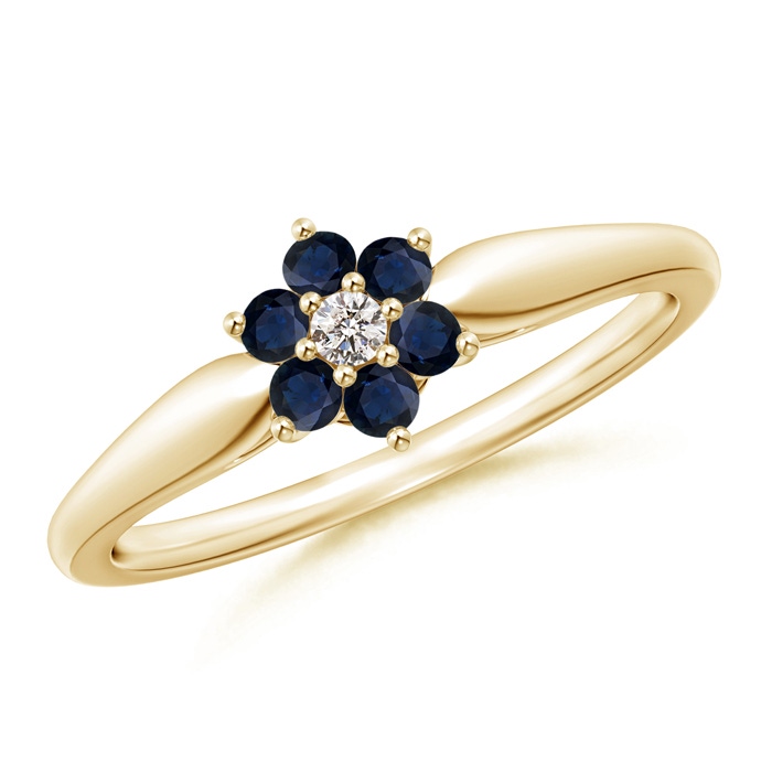 2mm A Classic Six Petal Sapphire and Diamond Flower Ring in Yellow Gold 