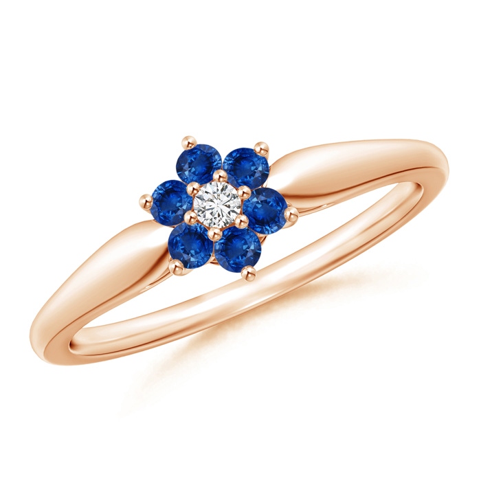 2mm AAA Classic Six Petal Sapphire and Diamond Flower Ring in Rose Gold 