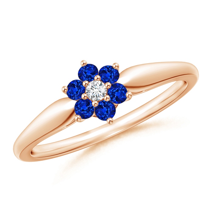 2mm AAAA Classic Six Petal Sapphire and Diamond Flower Ring in Rose Gold