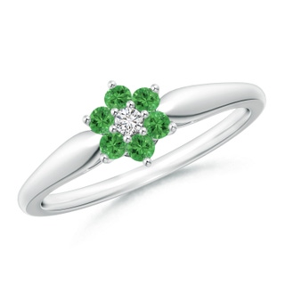 2mm AAA Classic Six Petal Tsavorite and Diamond Flower Ring in P950 Platinum