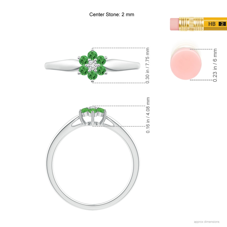 2mm AAA Classic Six Petal Tsavorite and Diamond Flower Ring in P950 Platinum ruler