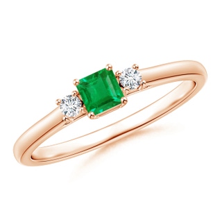 3.5mm AA Classic Square Emerald and Diamond Three Stone Ring in Rose Gold