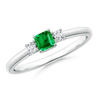 3.5mm AAA Classic Square Emerald and Diamond Three Stone Ring in White Gold