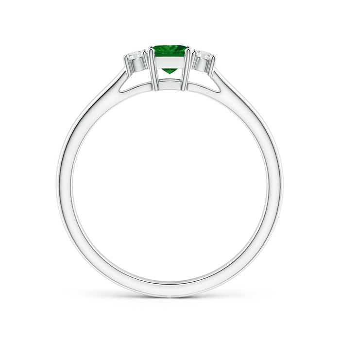 3.5mm AAAA Classic Square Emerald and Diamond Three Stone Ring in P950 Platinum Side-1