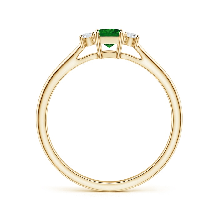 3.5mm AAAA Classic Square Emerald and Diamond Three Stone Ring in Yellow Gold Side-1