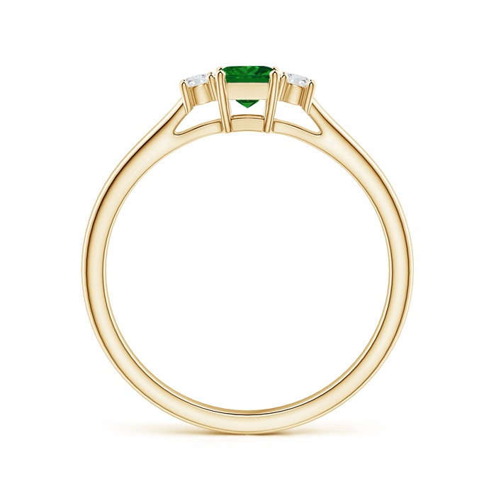 3.5mm AAAA Classic Square Emerald and Diamond Three Stone Ring in Yellow Gold side-1