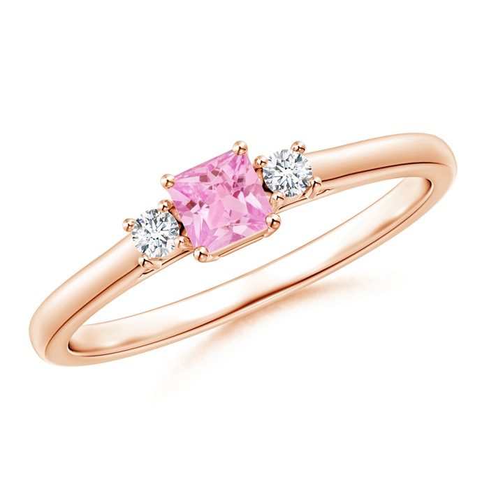 3.5mm A Classic Square Pink Sapphire and Diamond Three Stone Ring in 9K Rose Gold 