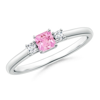 3.5mm A Classic Square Pink Sapphire and Diamond Three Stone Ring in P950 Platinum