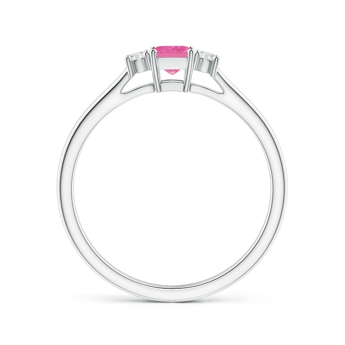 3.5mm AAA Classic Square Pink Sapphire and Diamond Three Stone Ring in P950 Platinum Side-1