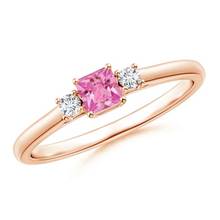 3.5mm AAA Classic Square Pink Sapphire and Diamond Three Stone Ring in Rose Gold