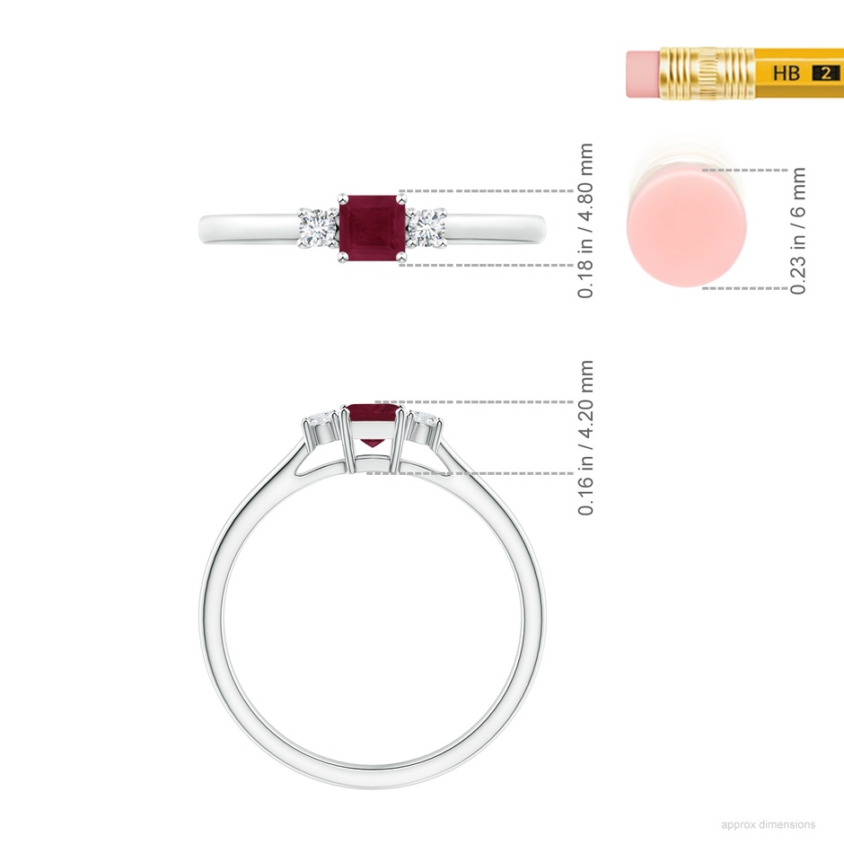 3.5mm A Classic Square Ruby and Diamond Three Stone Ring in P950 Platinum ruler