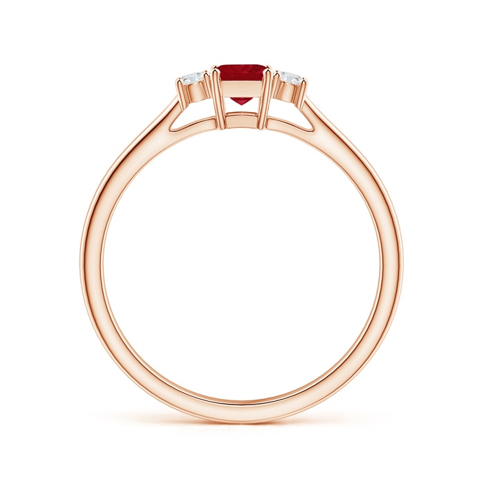 3.5mm AA Classic Square Ruby and Diamond Three Stone Ring in 9K Rose Gold side 199