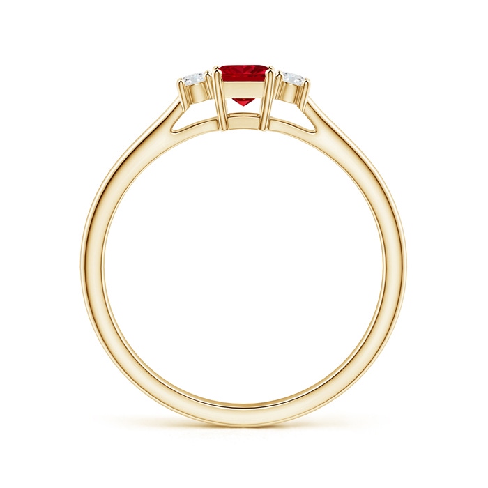 3.5mm AAAA Classic Square Ruby and Diamond Three Stone Ring in 18K Yellow Gold side 199