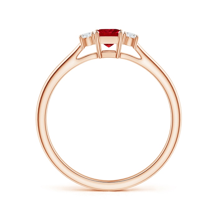 3.5mm AAAA Classic Square Ruby and Diamond Three Stone Ring in Rose Gold - side 199