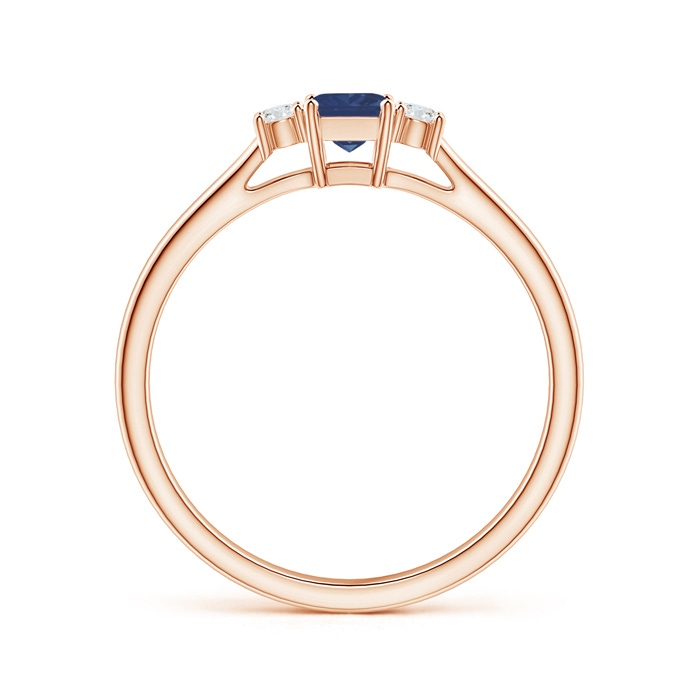 3.5mm A Classic Square Blue Sapphire and Diamond Three Stone Ring in Rose Gold side-1