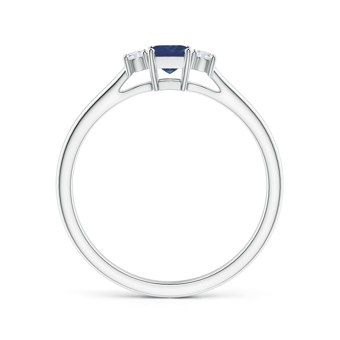 3.5mm A Classic Square Blue Sapphire and Diamond Three Stone Ring in White Gold side-1