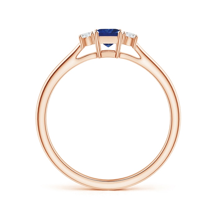 3.5mm AAA Classic Square Blue Sapphire and Diamond Three Stone Ring in Rose Gold Side-1