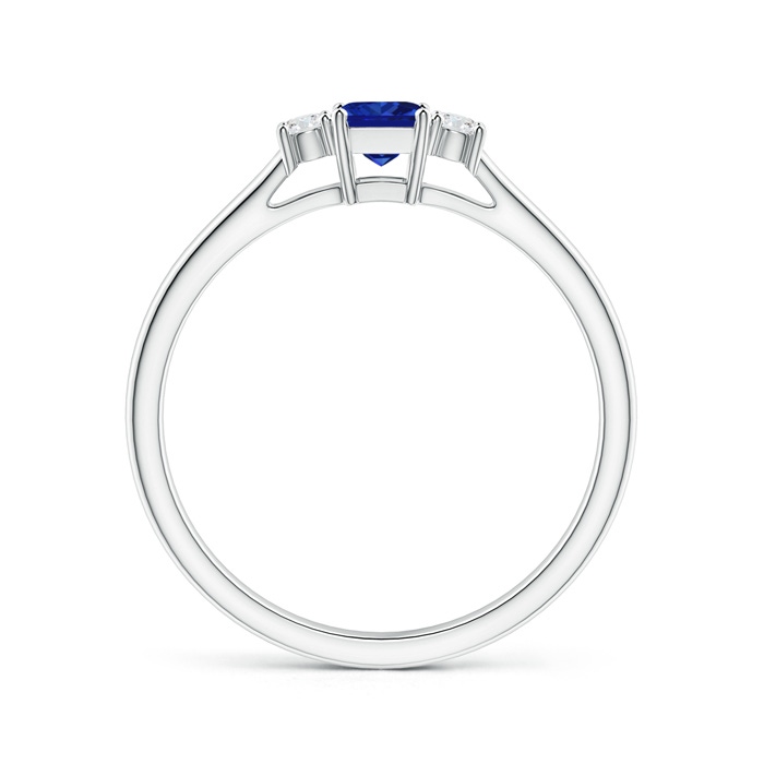 3.5mm AAAA Classic Square Blue Sapphire and Diamond Three Stone Ring in White Gold Side-1