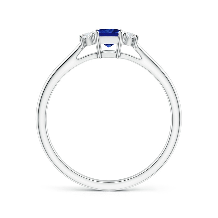 3.5mm AAAA Classic Square Blue Sapphire and Diamond Three Stone Ring in White Gold side-1