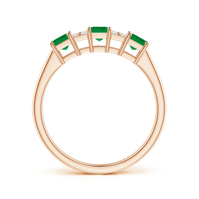 3mm AA Diamond Cluster and Three Stone Square Emerald Ring in Rose Gold side-1