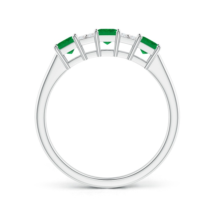3mm AA Diamond Cluster and Three Stone Square Emerald Ring in White Gold side-1