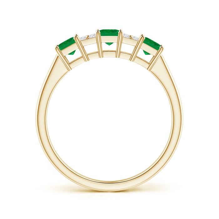 3mm AA Diamond Cluster and Three Stone Square Emerald Ring in Yellow Gold side-1