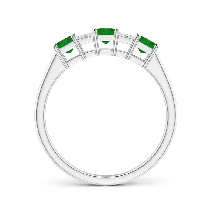 3mm AAA Diamond Cluster and Three Stone Square Emerald Ring in P950 Platinum
