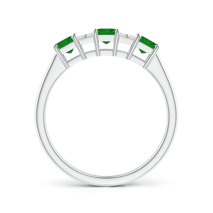 3mm AAA Diamond Cluster and Three Stone Square Emerald Ring in P950 Platinum side-1