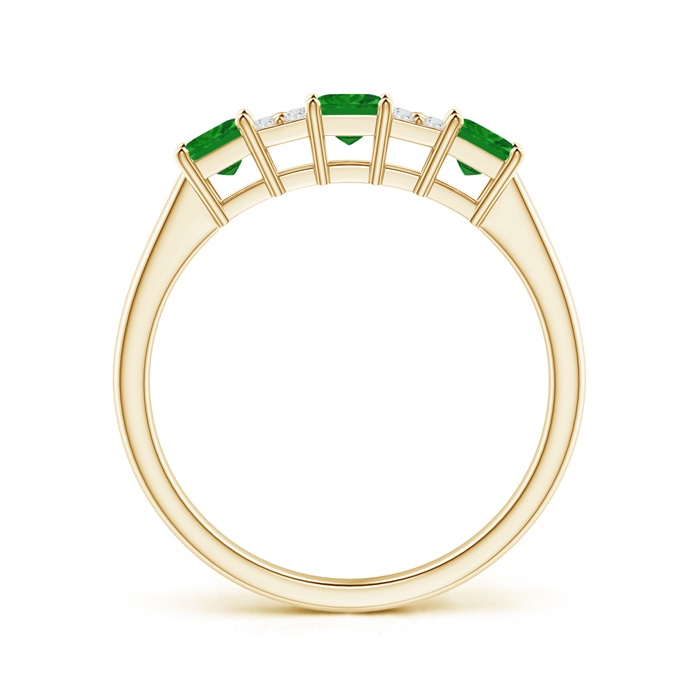 3mm AAA Diamond Clustre and Three Stone Square Emerald Ring in Yellow Gold side-1