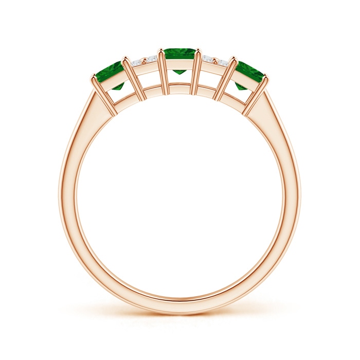 3mm AAAA Diamond Cluster and Three Stone Square Emerald Ring in Rose Gold side-1