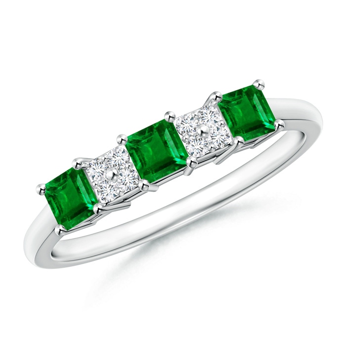 3mm Lab-Grown Diamond Clustre and Three Stone Square Emerald Ring in White Gold 