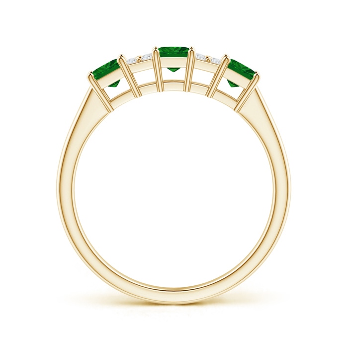 3mm Lab-Grown Diamond Clustre and Three Stone Square Emerald Ring in Yellow Gold side-1