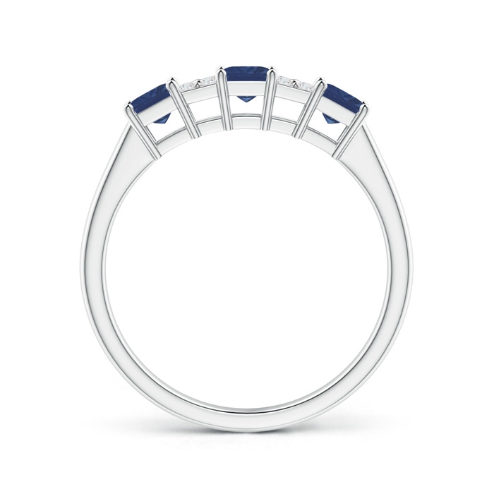3mm A Diamond Clustre and 3 Stone Square Blue Sapphire Ring in White Gold side-1