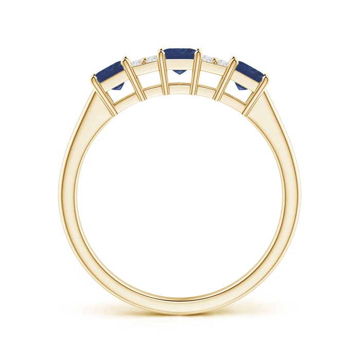 3mm A Diamond Clustre and 3 Stone Square Blue Sapphire Ring in Yellow Gold side-1