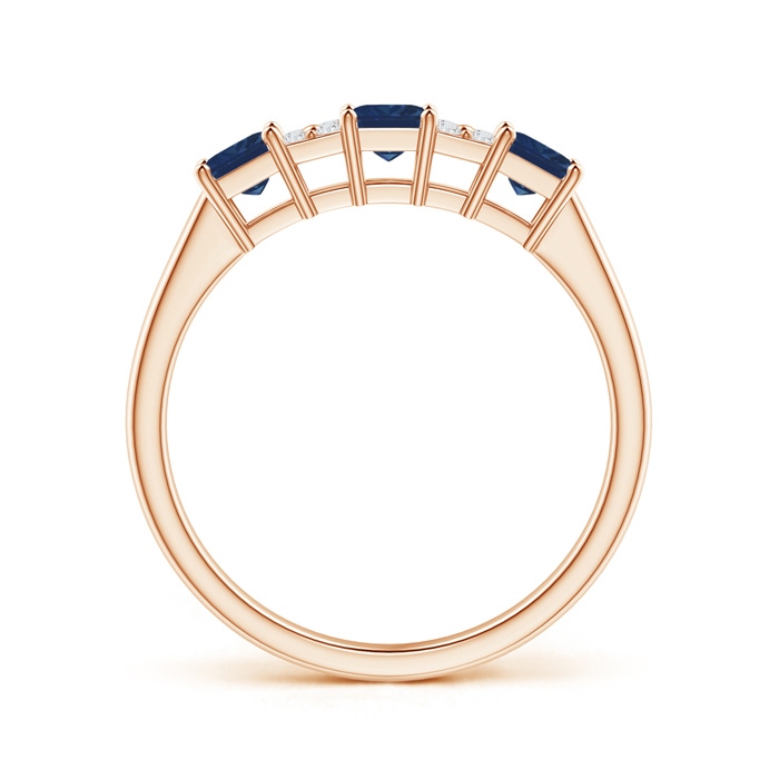 3mm AA Diamond Cluster and 3 Stone Square Blue Sapphire Ring in Rose Gold side-1