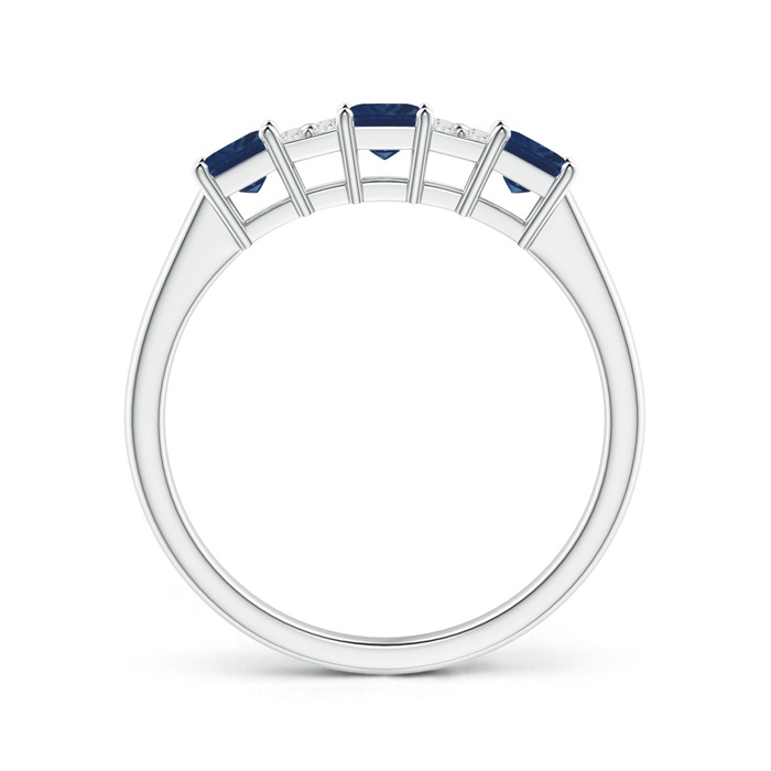 3mm AA Diamond Cluster and 3 Stone Square Blue Sapphire Ring in White Gold side-1