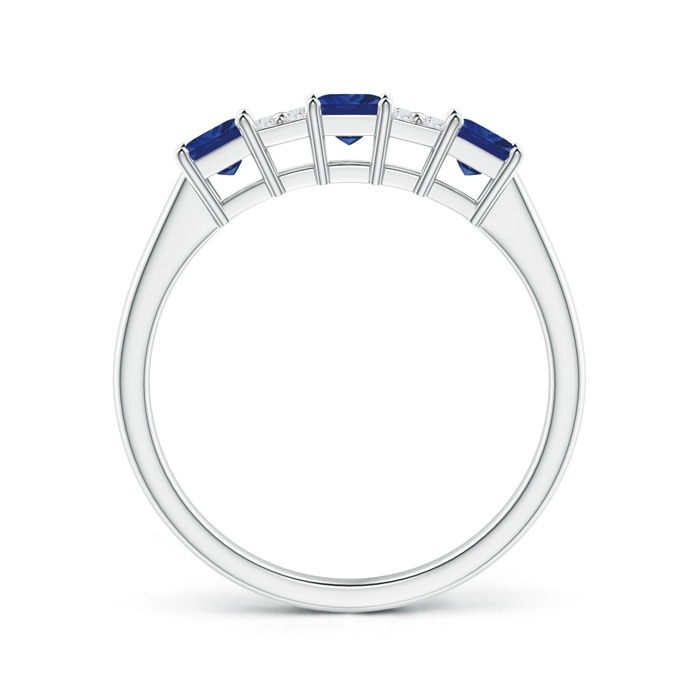 3mm AAA Diamond Clustre and 3 Stone Square Blue Sapphire Ring in White Gold Side-1