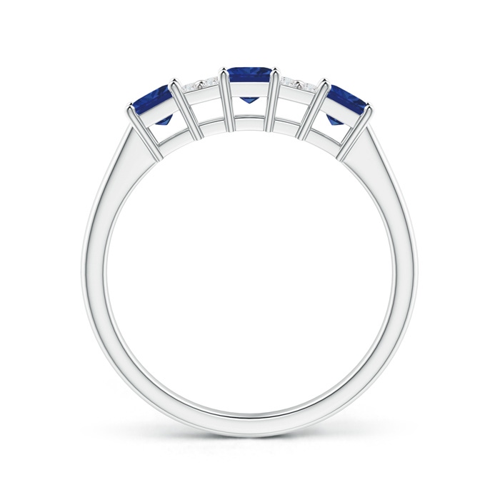 3mm AAA Diamond Clustre and 3 Stone Square Blue Sapphire Ring in White Gold side-1