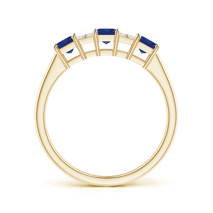 3mm AAA Diamond Cluster and 3 Stone Square Blue Sapphire Ring in Yellow Gold side-1