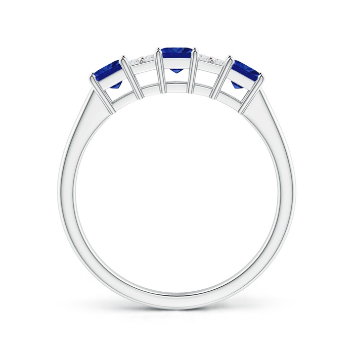 3mm AAAA Diamond Clustre and 3 Stone Square Blue Sapphire Ring in P950 Platinum Side-1