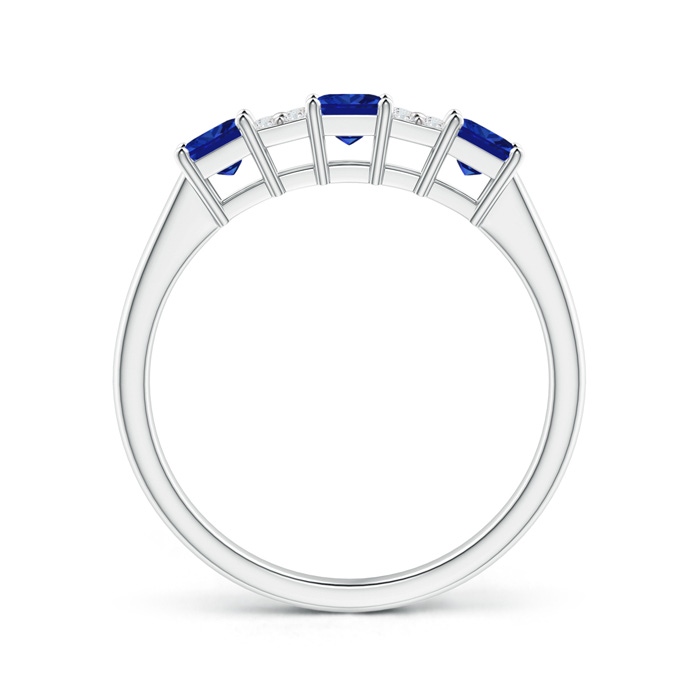 3mm AAAA Diamond Cluster and 3 Stone Square Blue Sapphire Ring in P950 Platinum side-1