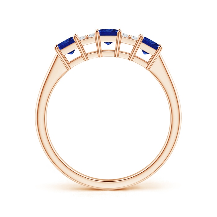 3mm AAAA Diamond Cluster and 3 Stone Square Blue Sapphire Ring in Rose Gold side-1