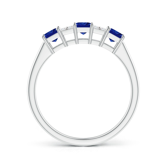 3mm AAAA Diamond Clustre and 3 Stone Square Blue Sapphire Ring in White Gold side-1