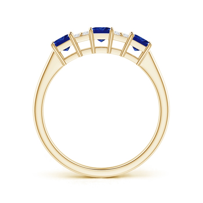 3mm AAAA Diamond Clustre and 3 Stone Square Blue Sapphire Ring in Yellow Gold Side-1