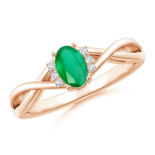 6x4mm A Oval Emerald Crossover Ring with Diamond Accents in Rose Gold